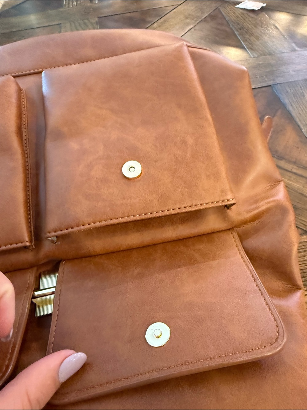 Tan Leather-Style Backpack - Picture 6 of 8